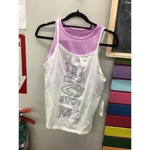 Xersion girls tank with sports bra large 14.5/16.5 white pink new JCPenney